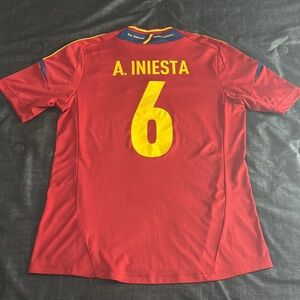 Spain 🇪🇸 #6 Andres Iniesta Euro 2012 Home Adidas Jersey